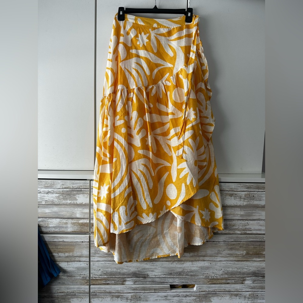 Christian Siriano Asymmetrical Wrap Skirt – Yellow Abstract Print